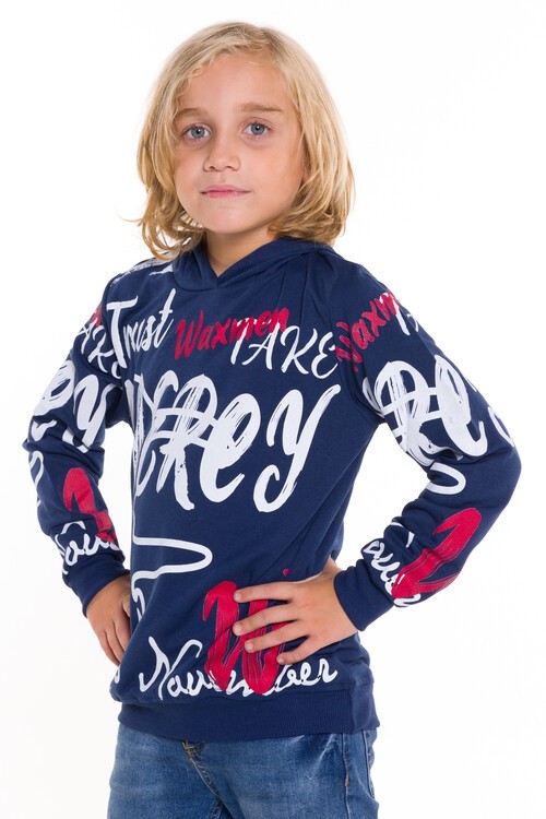 Erkek Çocuk Kapşonlu Yazı Baskılı Sweatshirt 14028