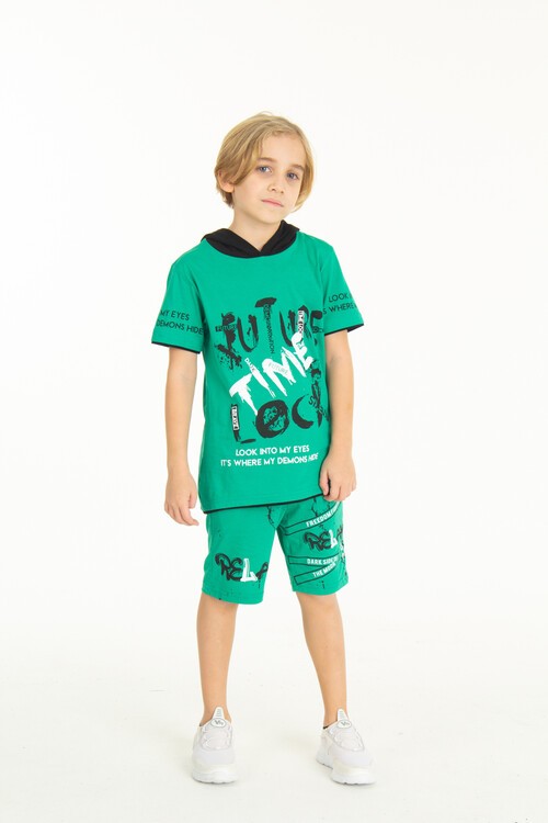 Erkek Çocuk Kapüşonlu Şortlu Takım 4-14 Yaş 14008