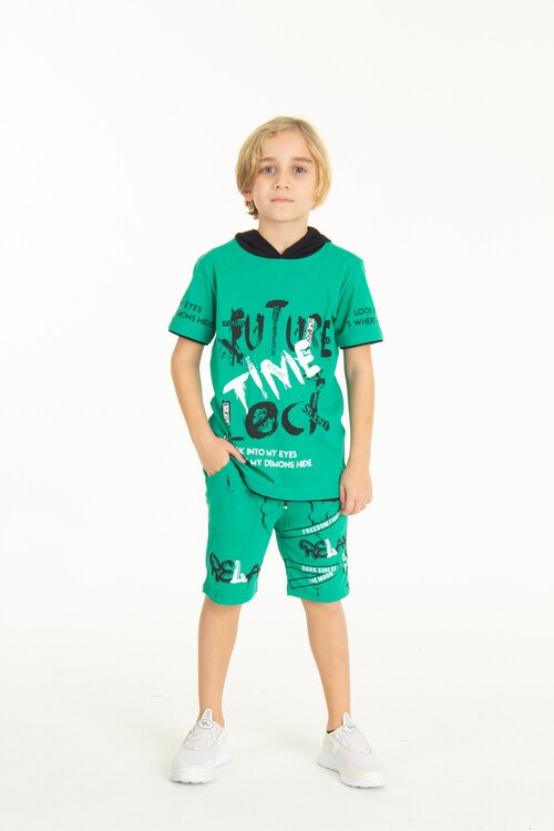 Erkek Çocuk Kapüşonlu Şortlu Takım 4-14 Yaş 14008