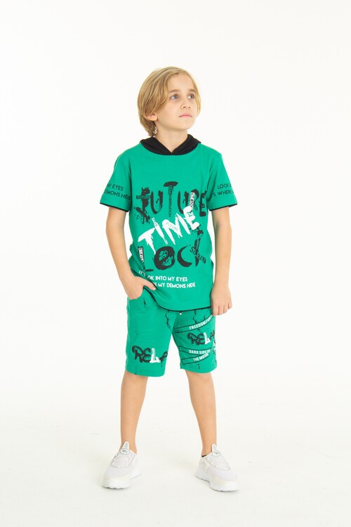 Erkek Çocuk Kapüşonlu Şortlu Takım 4-14 Yaş 14008