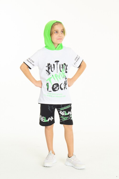 Erkek Çocuk Kapüşonlu Şortlu Takım 4-14 Yaş 14008