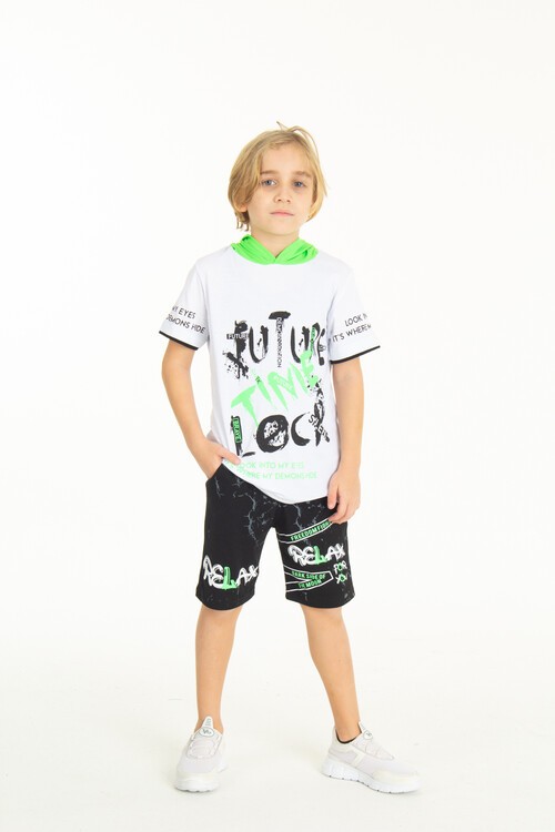 Erkek Çocuk Kapüşonlu Şortlu Takım 4-14 Yaş 14008