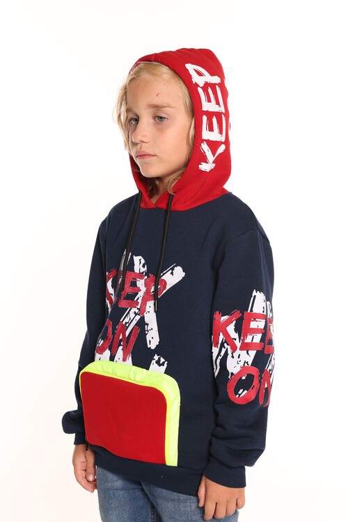 Erkek Çocuk Keep On Yazı Baskılı Kapşonlu Sweatshirt 14137