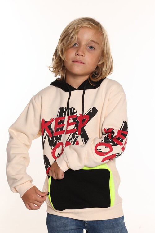 Erkek Çocuk Keep On Yazı Baskılı Kapşonlu Sweatshirt 14137