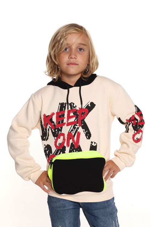 Erkek Çocuk Keep On Yazı Baskılı Kapşonlu Sweatshirt 14137