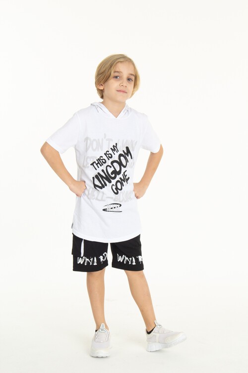 Erkek Çocuk Kingdom Yazılı Kapşonlu Şortlu Takım 14066