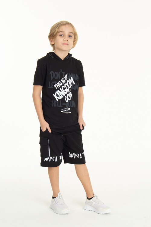 Erkek Çocuk Kingdom Yazılı Kapşonlu Şortlu Takım 14066