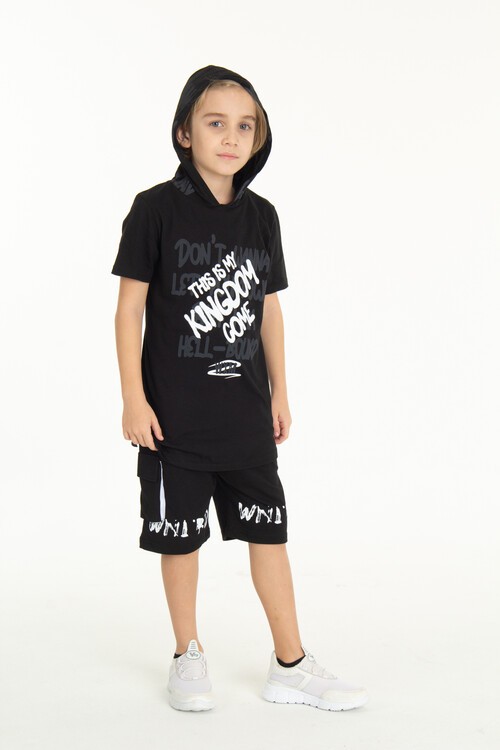 Erkek Çocuk Kingdom Yazılı Kapşonlu Şortlu Takım 14066