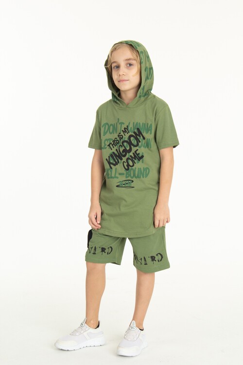 Erkek Çocuk Kingdom Yazılı Kapşonlu Şortlu Takım 14066