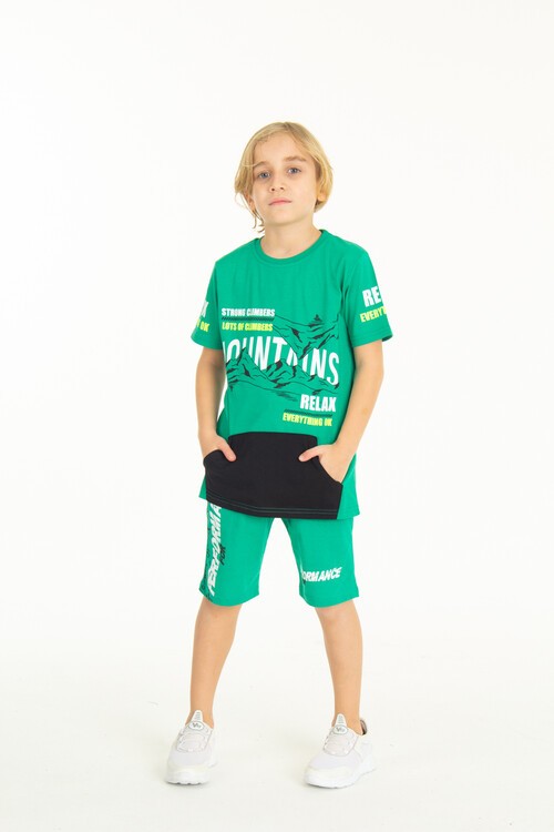 Erkek Çocuk Mountains Baskılı Şortlu Takım 9-14 Yaş 14060