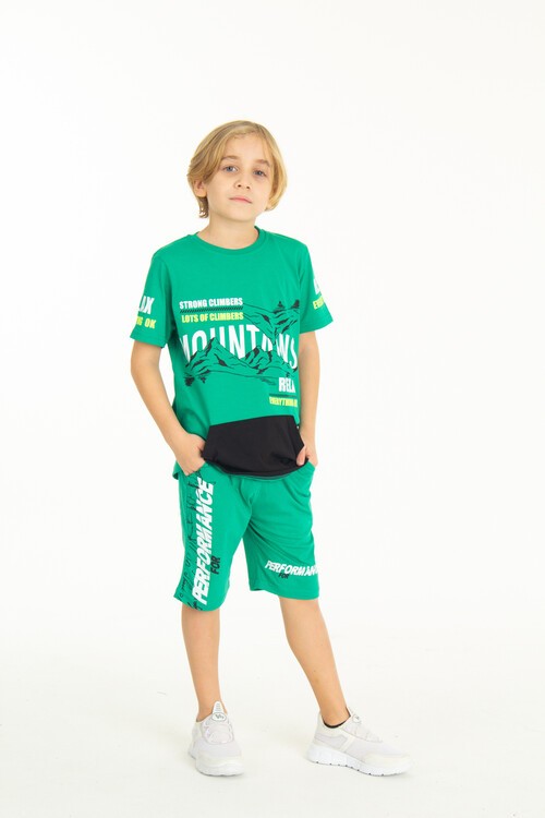 Erkek Çocuk Mountains Baskılı Şortlu Takım 9-14 Yaş 14060