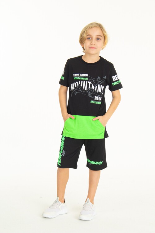 Erkek Çocuk Mountains Baskılı Şortlu Takım 9-14 Yaş 14060