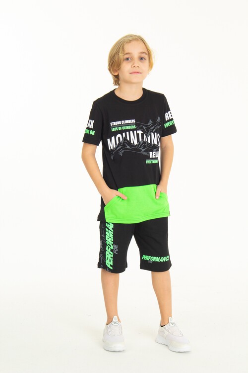 Erkek Çocuk Mountains Baskılı Şortlu Takım 9-14 Yaş 14060