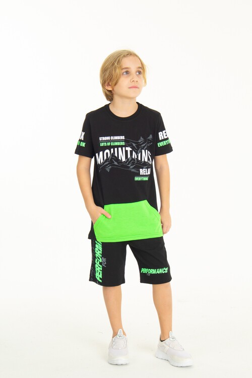 Erkek Çocuk Mountains Baskılı Şortlu Takım 9-14 Yaş 14060