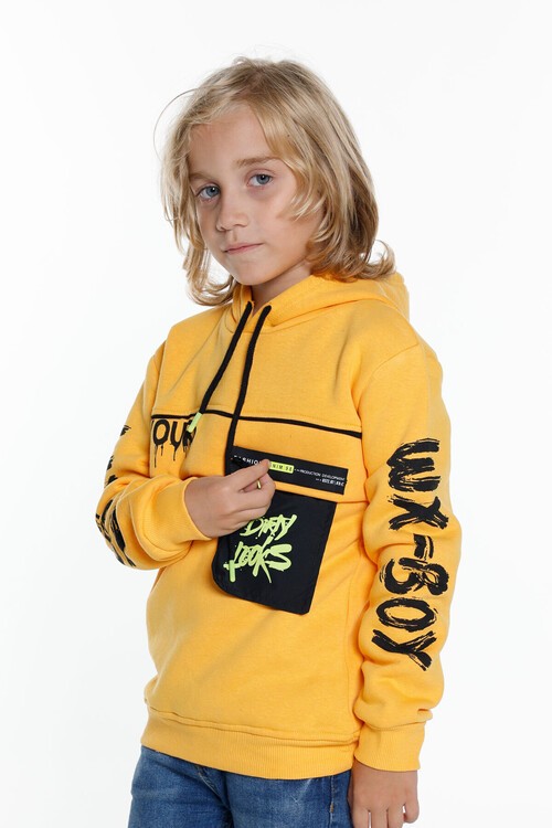 Erkek Çocuk Yours Yazı Baskılı Kapşonlu Sweatshirt 14183