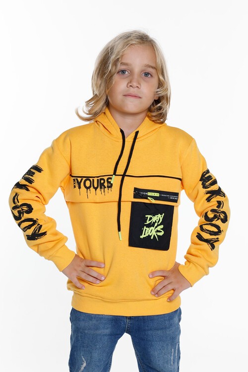 Erkek Çocuk Yours Yazı Baskılı Kapşonlu Sweatshirt 14183