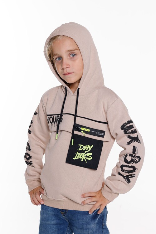 Erkek Çocuk Yours Yazı Baskılı Kapşonlu Sweatshirt 14183