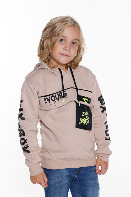 Erkek Çocuk Yours Yazı Baskılı Kapşonlu Sweatshirt 14183