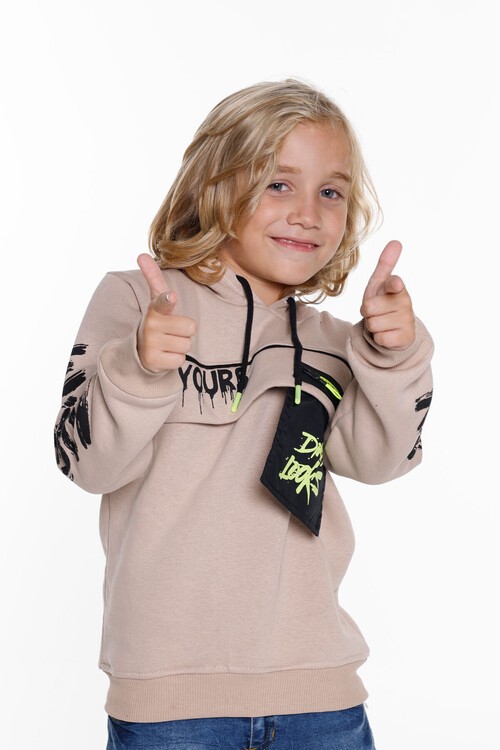 Erkek Çocuk Yours Yazı Baskılı Kapşonlu Sweatshirt 14183