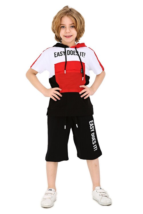 Erkek Easy Yazı Baskılı Bloklu Şortlu Takım 4-9 Yaş 14069
