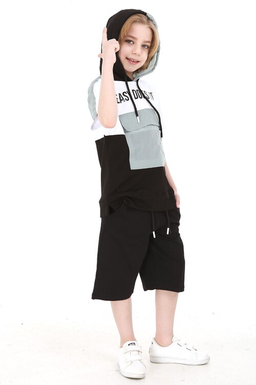 Erkek Easy Yazı Baskılı Bloklu Şortlu Takım 4-9 Yaş 14069