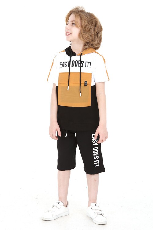 Erkek Easy Yazı Baskılı Bloklu Şortlu Takım 4-9 Yaş 14069