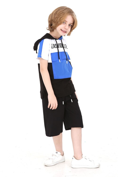 Erkek Easy Yazı Baskılı Bloklu Şortlu Takım 4-9 Yaş 14069