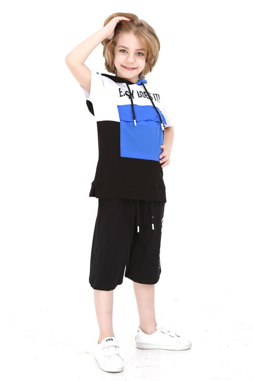 Erkek Easy Yazı Baskılı Bloklu Şortlu Takım 4-9 Yaş 14069