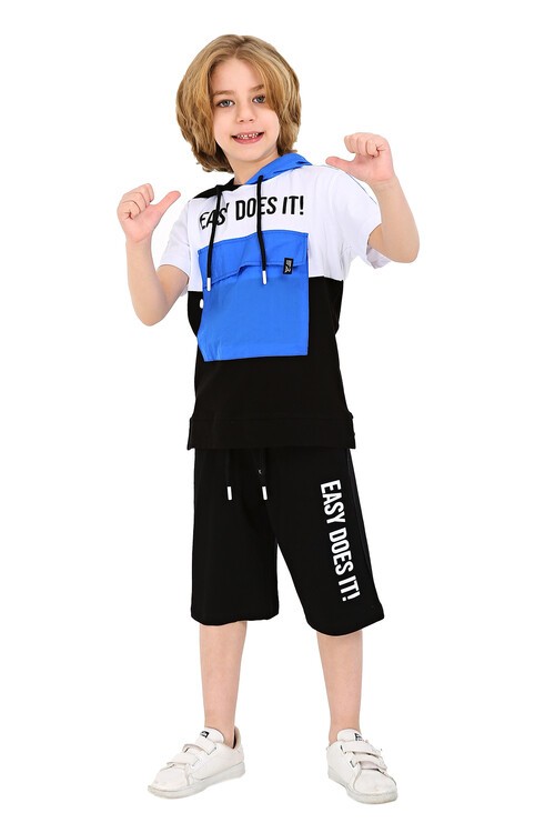 Erkek Easy Yazı Baskılı Bloklu Şortlu Takım 4-9 Yaş 14069