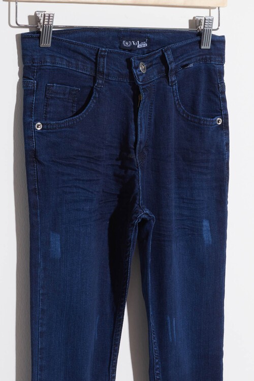 Erkek Koyu Mavi Beli Lastikli Dar Paça Jean Pantolon 13920