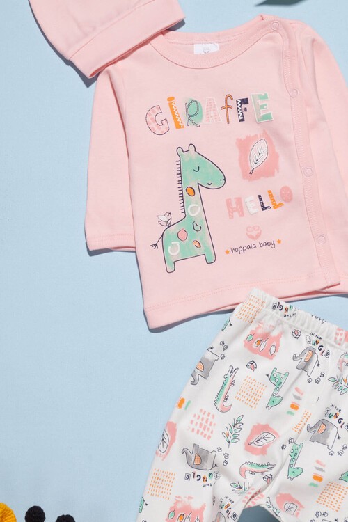 Kız Bebek Hayvan Baskılı 3lü Zıbın Takımı 0-3 Ay 13696