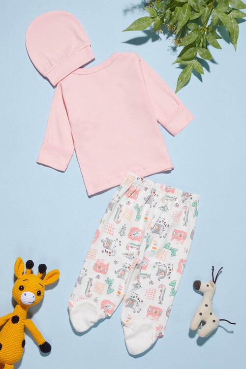 Kız Bebek Hayvan Baskılı 3lü Zıbın Takımı 0-3 Ay 13696