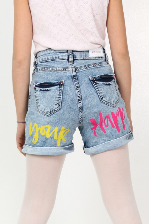 Kız Çocuk Arkası Baskılı Denim Şort 9-14 Yaş 13912