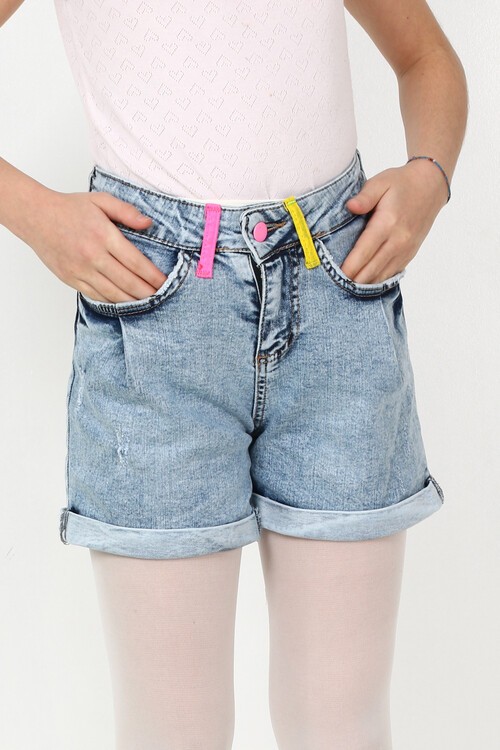 Kız Çocuk Arkası Baskılı Denim Şort 9-14 Yaş 13912