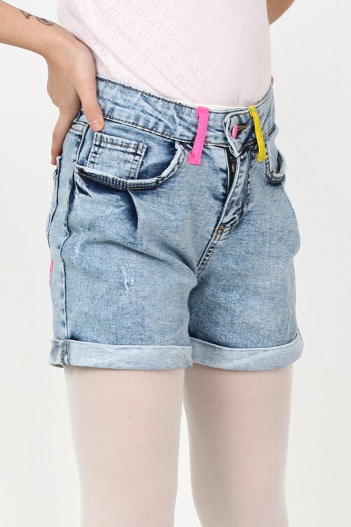Kız Çocuk Arkası Baskılı Denim Şort 9-14 Yaş 13912