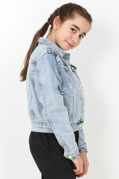 Kız Çocuk Arkası Baskılı Jean Ceket 9-11 Yaş 13926
