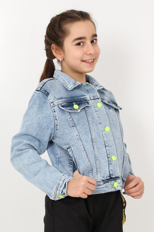 Kız Çocuk Arkası Baskılı Jean Ceket 9-11 Yaş 13926