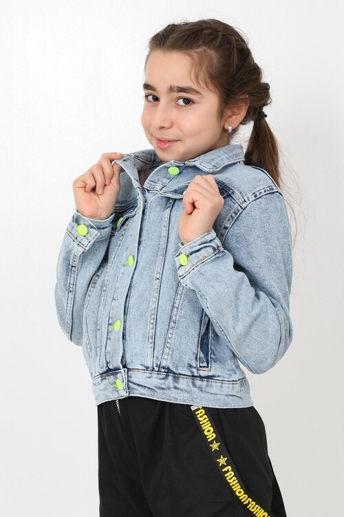 Kız Çocuk Arkası Baskılı Jean Ceket 9-11 Yaş 13926