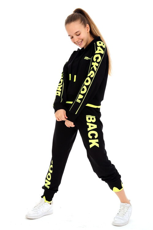 Kız Çocuk Back Yazı Baskılı Kapşonlu Takım 14185