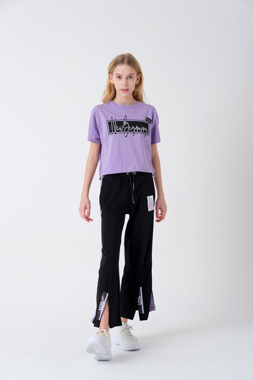 Kız Çocuk Baskılı Bol Paça Yazlık Takım 7-14 Yaş 13847