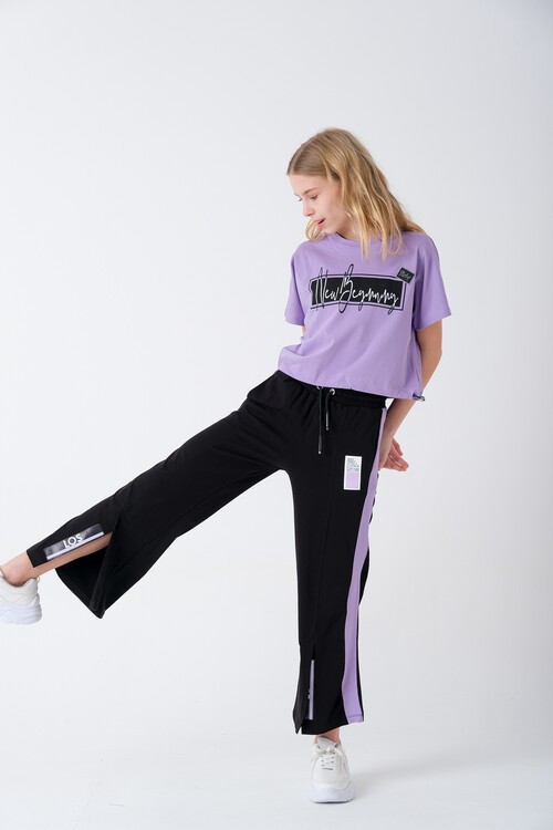 Kız Çocuk Baskılı Bol Paça Yazlık Takım 7-14 Yaş 13847