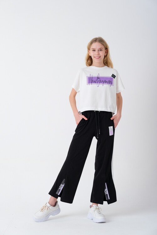 Kız Çocuk Baskılı Bol Paça Yazlık Takım 7-14 Yaş 13847