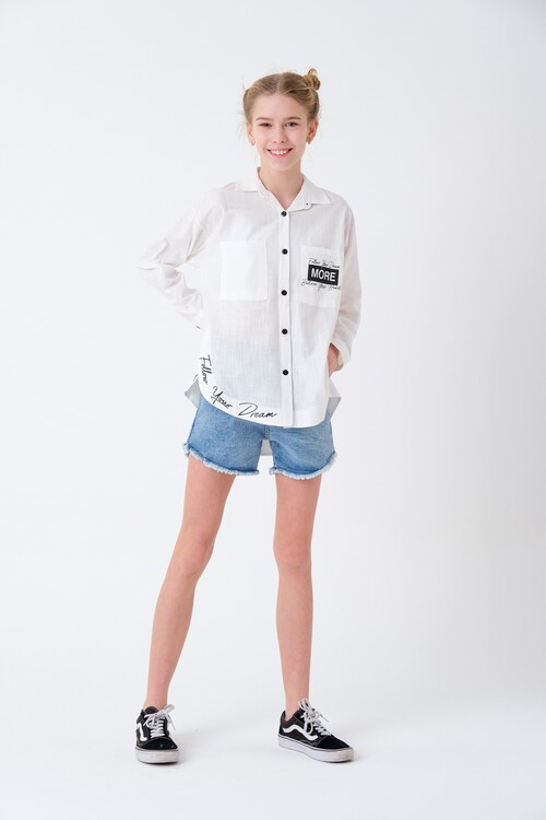 Kız Çocuk Baskılı Gömlek 8-15 Yaş 13931