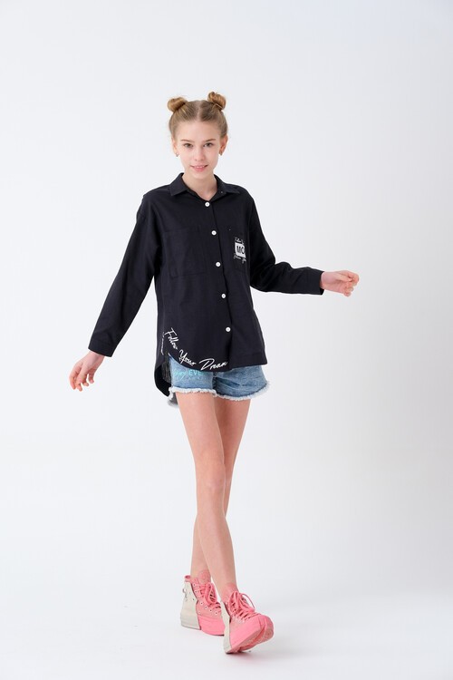 Kız Çocuk Baskılı Gömlek 8-15 Yaş 13931