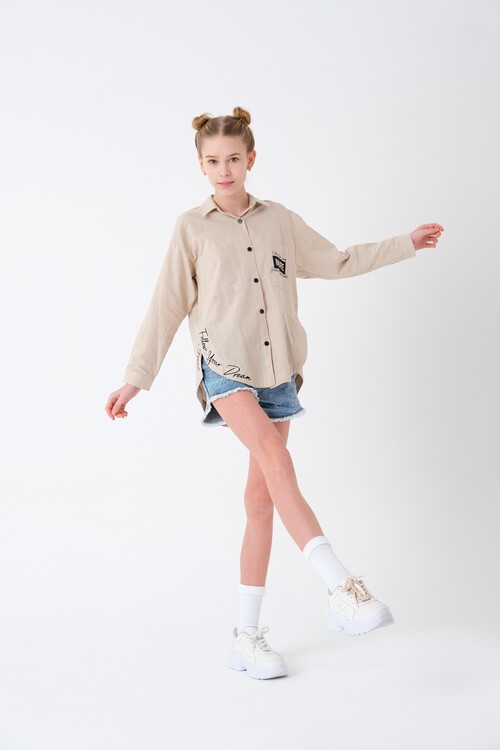 Kız Çocuk Baskılı Gömlek 8-15 Yaş 13931