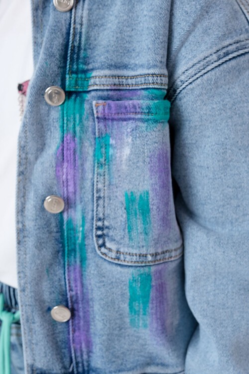 Kız Çocuk Baskılı Jean Ceket 8-14 Yaş 13928