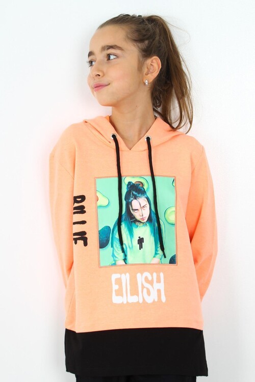 Kız Çocuk  Baskılı Kapşonlu Sweatshirt 9-14 Yaş 13993