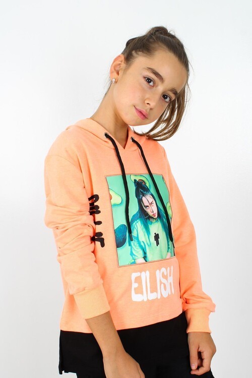 Kız Çocuk  Baskılı Kapşonlu Sweatshirt 9-14 Yaş 13993