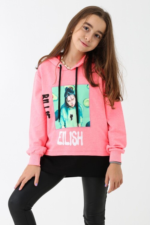 Kız Çocuk  Baskılı Kapşonlu Sweatshirt 9-14 Yaş 13993