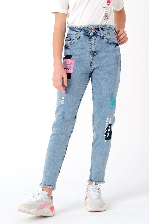 Kız Çocuk Baskılı Jean Pantolon 8-14 Yaş 13972